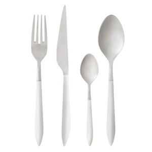 Juego de 4 cubiertos de acero inoxidable, ideal para utensilios de cocina, mesa, fiesta en casa, cubiertos chapados en color plateado, mango largo azul - Product Image 4