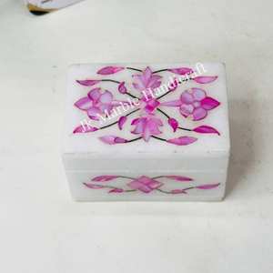 Boîte à bijoux en marbre naturel, fabrication artisanale, rangement durable pour bagues avec incrustation naturelle, pour la maison ou le bureau - Product Image 2