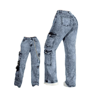 Nouveau pantalon cargo décontracté taille haute pour femme grande taille, coupe droite, poches à rabat, taille sans pression disponible - Product Image 1