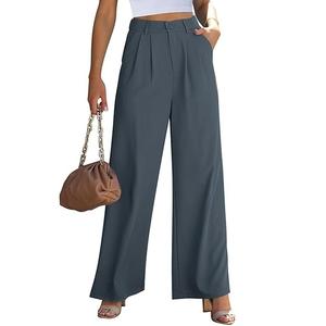 Pantalon taille haute avec poches jambe large pantalon de golf droit pour femmes respirant taille zippée Stretch travail cheville robe pantalon - Product Image 1