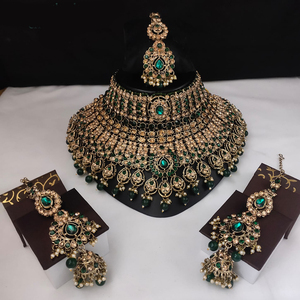 Conjunto de collar de Gargantilla chapado en oro de primera calidad con cristales austriacos brillantes, joyería nupcial festiva y tradicional para mujer - Product Image 3