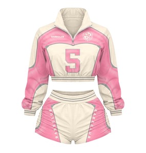 Womens 240 GSM Polyester Spandex Red Windbreaker Short <b>Set</b> White Panel Sublimation Custom Logo Breathable Windbreaker Shorts <b>Set</b> - Product Image 5