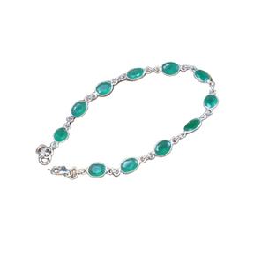 Adjustable 8\" Handmade <b>925</b> <b>Sterling</b> <b>Silver</b> <b>Bracelet</b> Natural Green Onyx Faceted Oval Gemstone Beads Gold Plated Gift - Product Image 1