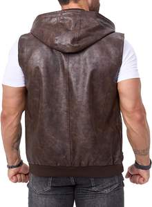 Chaleco con capucha de cuero genuino ATLANTIC a prueba de viento Venta caliente Diseño de invierno informal Cierre de cremallera en relieve No tejido liso - Product Image 3