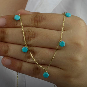 Collar de Oro Sólido de 14K con Turquesa y Diamantes, Joyería Minimalista, Collar de Cadena, Fabricante de Joyería - Product Image 4