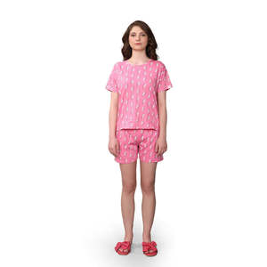 Conjunto de Pijama Corto para Mujer, 100% Algodón, Estampado Rosa, Tejido de Punto Suave, 2 Piezas - Product Image 1
