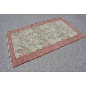 Tapis Traditionnel Vintage Turc Eco-Friendly Beige Rouge 3.8x6.4ft Laine Latex Patchwork Design pour Salle à Manger Décoration Maison - Product Image 2
