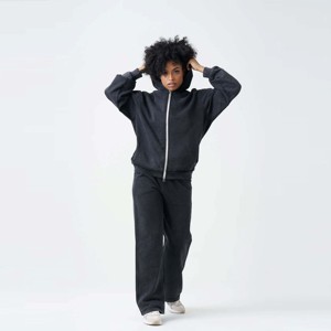 Ensemble de jogging à capuche zippé surdimensionné à la mode pour femmes tenue deux pièces confortable pour un tenue décontracté de tous les jours pour la saison d'hiver - Product Image 2