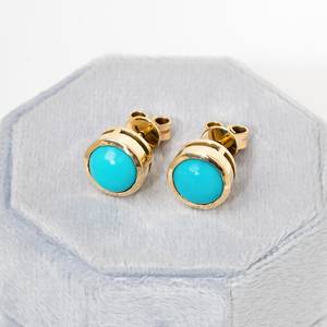 Boucles d'oreilles rondes en turquoise Boucles d'oreilles en argent sterling 925 plaqué or 14 carats, pierre naturelle de la belle au bois dormant - Product Image 3