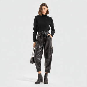 <b>Baggy</b> Fashionable Leather <b>Pants</b> <b>Women</b> Wide Leg Drawstring Waist <b>Cargo</b> Leather <b>Pant</b> Ladies Motor Biker PU Leather <b>Pants</b> <b>Women's</b> - Product Image 5
