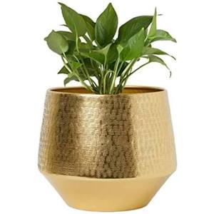 Maceta Redonda de Aluminio Hecha a Mano, Artículo Decorativo Dorado de Alta Calidad para el Hogar, Hotel y Jardín con Flores Artificiales - Product Image 3