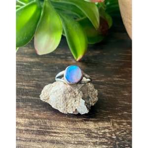 Navajo Handmade <b>Blue</b> <b>Opal</b> <b>Ring</b> Sterling Silver Size 5.5 Rose Gold Plated Bezel Setting - Product Image 1