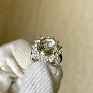 Bague pour femme en argent sterling 925 avec améthyste verte naturelle et topaze blanche, incrustation de diamant taille ovale, style tendance pour fiançailles - Product Image 2