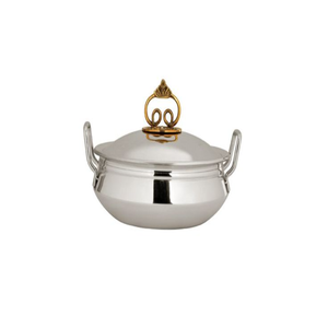 Casseroles élégantes avec bouton doré Ustensiles de cuisine tendance Hot Pot Casserole polie argentée brillante avec poignées - Product Image 1