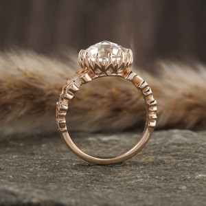 Anillo de compromiso de diamante de corte redondo de cabujón cultivado en laboratorio, anillo de regalo de estilo Vintage lujoso con certificado IGI de oro macizo de 14K para mujer - Product Image 3