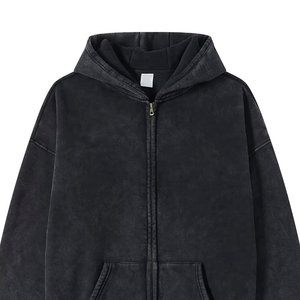 Sweat à capuche délavé à l'acide pour homme, taille personnalisée, col à capuche, poche kangourou, fermeture éclair avant, vêtements de base en coton mélangé - Product Image 5