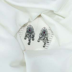 Tridha Gold-Plated Tribal Statement Filigree Work and <b>Ruby</b> <b>Necklace</b> with Earrings for Parties and Bridal or Fine Jewelry Sets - Product Image 4