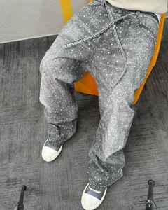 Streetwear vintage à jambes larges, pantalon en jean brillant avec strass, fabricant de vêtements pour hommes - Product Image 2