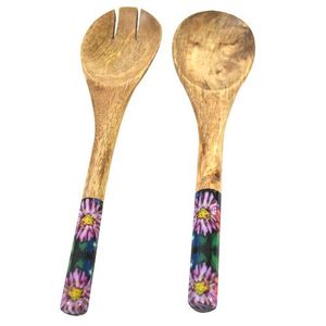 Handmade Acacia Wood Enamel Salad Server Set Elegant Home Restaurant Tableware Decoration <b>Flatware</b> for Weddings - Product Image 2