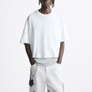 Puff Print 220 Gsm Blank Box Tee T Shirt Drop Fit <b>Crop</b> Tshirt Oversized Heavyweight 100% Cotton T-shirt <b>for</b> <b>men</b> DDP Shipping - Product Image 2