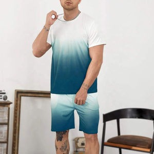 Chándal de verano de manga corta de poliéster de alta calidad para hombre, conjuntos gemelos, camiseta, pantalones cortos, patrón sólido, deportes de playa, pantalones activos - Product Image 2