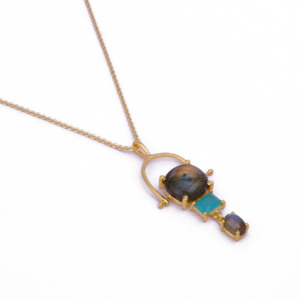 Collar con colgante de labradorita y Calcedonia azul chapado en oro piedras preciosas naturales collares de punta de moda cadena de hilo de moda - Product Image 2