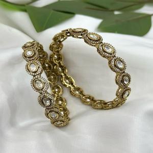 Fashionable Premium Quality Gold Polish Kundan Polki Designer Two <b>Set</b> Of <b>Bangles</b> Wedding Function Wear Collection for Women - Product Image 1