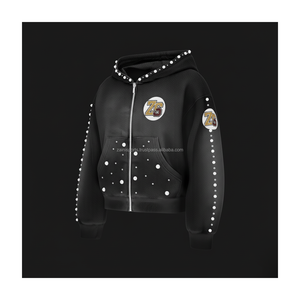 Sudadera con capucha de lana y cremallera de algodón GSM 360 de alta calidad, tela cálida suave negra con detalles, sudadera básica con bordado de logotipo personalizado - Product Image 3