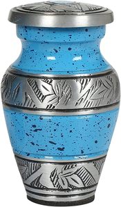 Hermosas urnas funerarias Art Deco pequeñas de 3 pulgadas verde azulado, venta al por mayor, urnas de cremación de madera y aluminio para sus seres queridos - Product Image 2