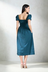 Vacaciones de verano 100% rayón señoras Maxi Vestido Mujer Casual manga corta cuello cuadrado playa Midi vestido para mujer - Product Image 3