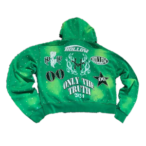 Sweat à capuche personnalisé 100% coton pour hommes avec fermeture éclair et lavage à l'acide Double fermeture éclair avec strass délavés au soleil 3D impression bouffante Vintage French Terry Boxy Hoodie - Product Image 4