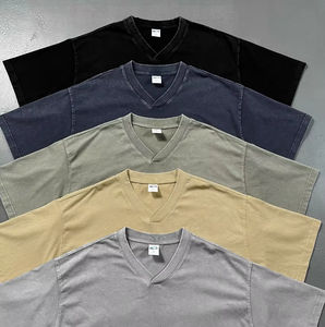 T-shirt à col en V pour hommes, 100% coton, 250g, coupe oversize, haute qualité, logo personnalisé - Product Image 3