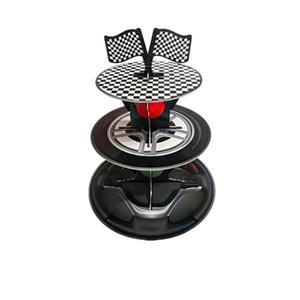 Espositore per Torte a 3 Piani a Tema Auto da Corsa, <span class=keywords><strong>in</strong></span> Carta Non Tossica ed Ecologica, per Feste di Compleanno per Bambini, Supporto per Cupcake e Dessert - Product Image 1