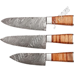 Juego de 3 cuchillos de chef hechos a mano de acero de Damasco de 12 pulgadas con kit de cuero cuchillo de cocina Smk1056 - Product Image 3