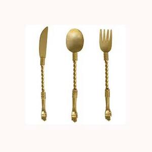 Ensemble de couverts en acier inoxydable plaqué or aspect royal de haute qualité avec conception unique de poignée côtelée et à la main quantité minimale de commande 100 pièces - Product Image 1