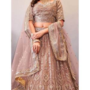 Robes de soirée Lehenga Choli en tulle à paillettes rose poussiéreux glamour pour les réceptions - Product Image 4