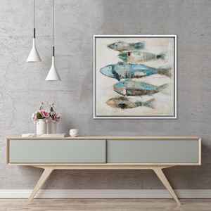 Impresión Artística Moderna de Peces: Decoración de Pared en Lienzo con Temática Costera, Lienzo Enmarcado en Blanco - Product Image 1