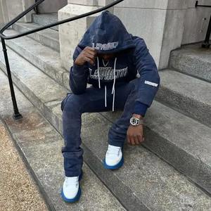Chándal de lavado ácido personalizado de alta calidad para hombre, conjunto de pantalones de chándal cortavientos Vintage de peso pesado y Sudadera con capucha - Product Image 2