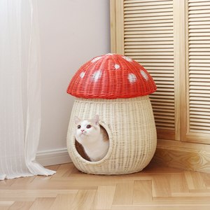 Personalización de fábrica en forma de seta Casa de ratán para gatos muebles de madera para mascotas cesta de madera hecha a mano para gatos al por mayor - Product Image 2