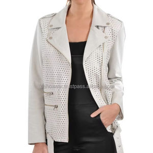 Chaqueta de Motociclista Ajustada Acolchada de Cuero Genuino Brillante y Moderna para Mujer, Impermeable, Transpirable y Elegante - Product Image 1