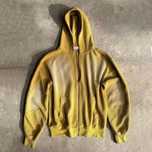 Sweat à capuche zippé tendance, style vintage délavé, en coton épais, streetwear, brodé, anti-plis, logo personnalisé, fabricant OEM - Product Image 3