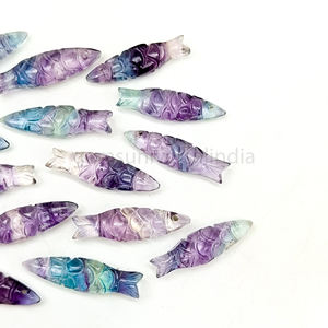 ลูกปัดหินอัญมณีแกะสลักรูปปลาฟลูออไรต์ธรรมชาติหลายเม็ดขนาด25มม. แกะสลักเครื่องรางรูปสัตว์สำหรับทำเครื่องประดับเป็นจำนวนมาก - Product Image 4