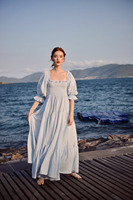 Robe d'été en coton Maxi pour femmes avec col carré et manches Robe de demoiselle d'honneur écologique à plusieurs niveaux 100% coton Style décontracté