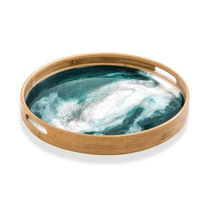 Plateau de service à café en bois 100% pour la cuisine et le dessus de table à un prix raisonnable plateau de service en bois de mangue royale avec motif imprimé - Product Image 4