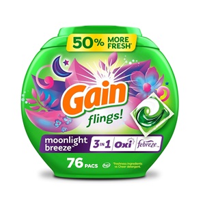 Gain Flings, Paquete de 76 Detergentes para Ropa 3 en 1 con Oxi Boost y Febreeze, Aroma Brisa Nocturna - Product Image 1