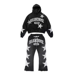 Glory Custom Sweatsuit Acid <b>Washed</b> Tracksuit for Men Flared Style Custom Clothes <b>Screen</b> Printing Stacked Sweat Pants Tracksuits - Product Image 2