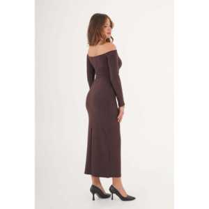 ชุดราตรีเอวรวบรวมรายละเอียดหรูหราสีกาแฟ - Product Image 1