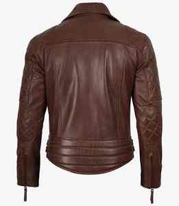 Veste en cuir de motard en peau de mouton véritable de haute qualité sur mesure en gros, marron vintage, coupe ajustée pour homme - Product Image 4