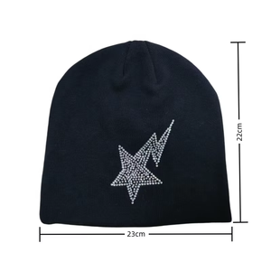 Bonnets d'hiver tricotés en caoutchouc à impression personnalisée en coton noir ajusté pour le ski avec broderie de voleur à logo Bonnet Hobo roulé - Product Image 2