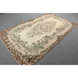 5.1x8.9 ft Large Turkish Vintage Rug, <b>Brown</b> Patchwork <b>Wool</b> Rug - Product Image 4